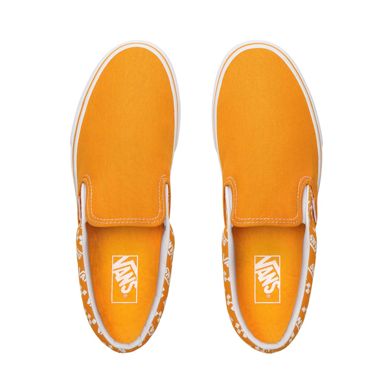 Vans Logo Repeat Classic Slip-On Orange Classic Mens Womens - (Logo Repeat) Cadmium Yellow/True White VN0A4U38WL3 Shoes