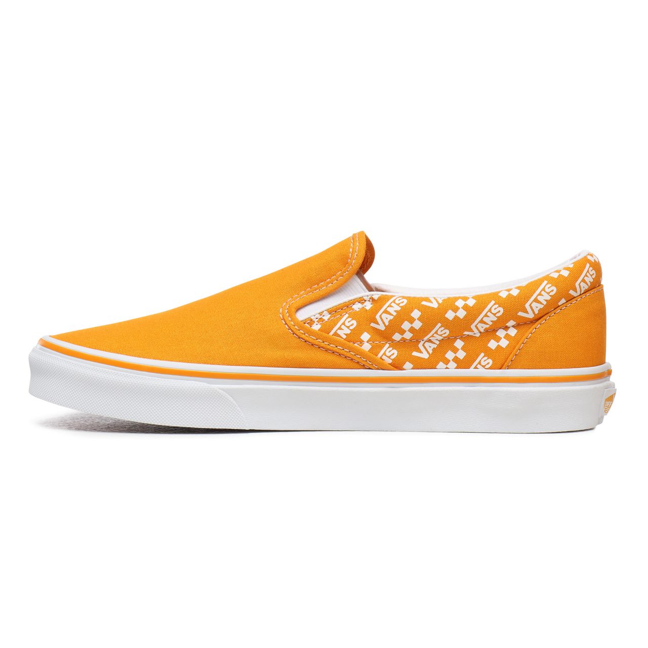 Vans Logo Repeat Classic Slip-On Orange Classic Mens Womens - (Logo Repeat) Cadmium Yellow/True White VN0A4U38WL3 Shoes