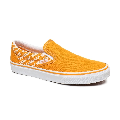 Vans Logo Repeat Classic Slip-On Orange Classic Mens Womens - (Logo Repeat) Cadmium Yellow/True White VN0A4U38WL3 Shoes