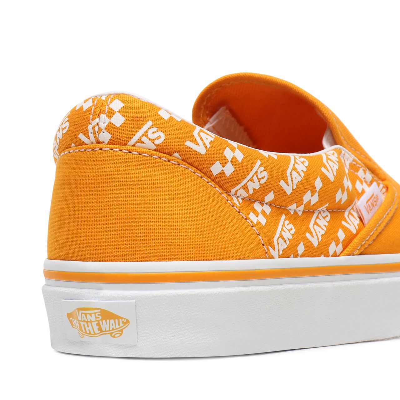 Vans Logo Repeat Classic Slip-On Orange Classic Mens Womens - (Logo Repeat) Cadmium Yellow/True White VN0A4U38WL3 Shoes