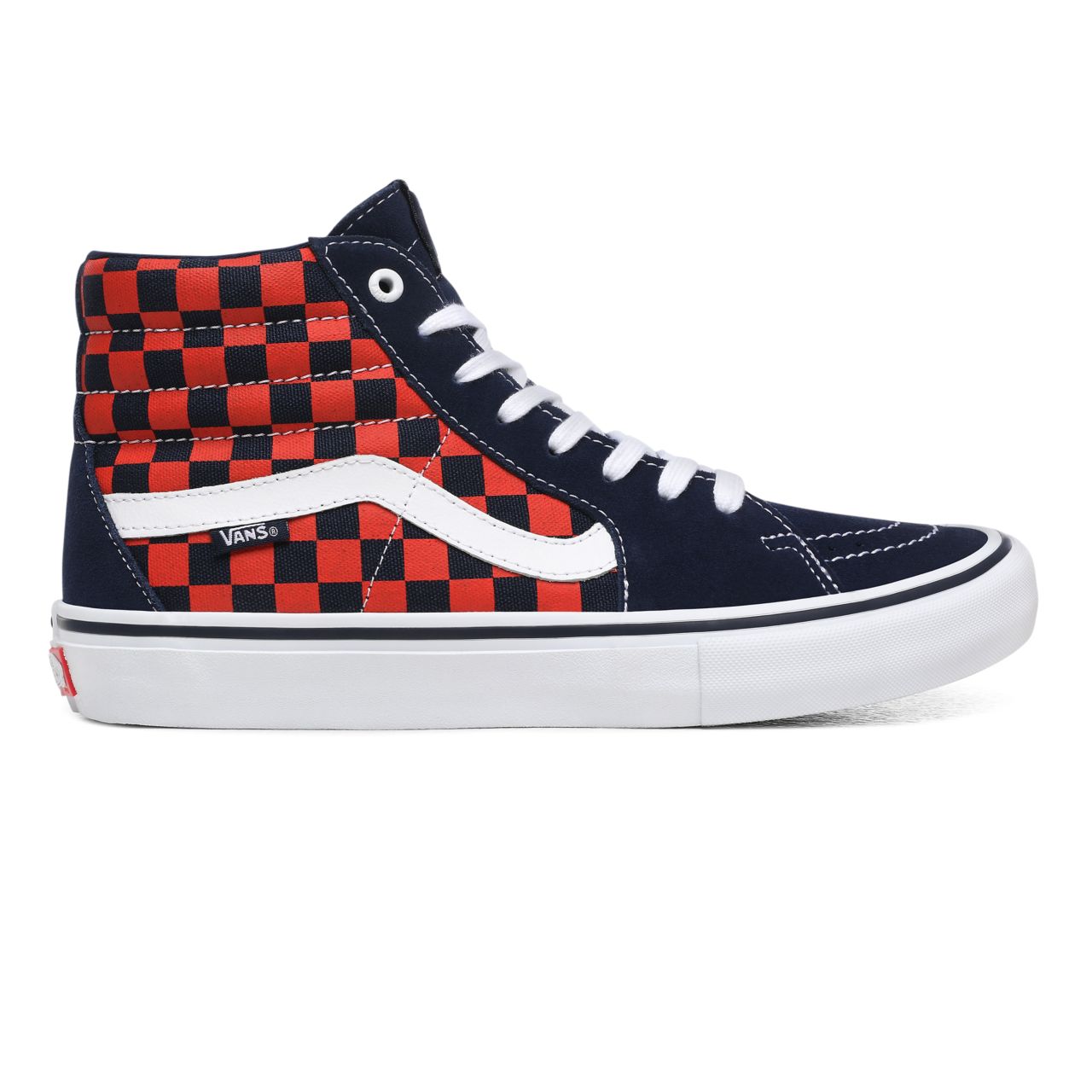 Vans Checkerboard Sk8-Hi Pro Orange Classic Mens Womens - (Checkerboard) Navy/Orange VN000VHGW7E Shoes