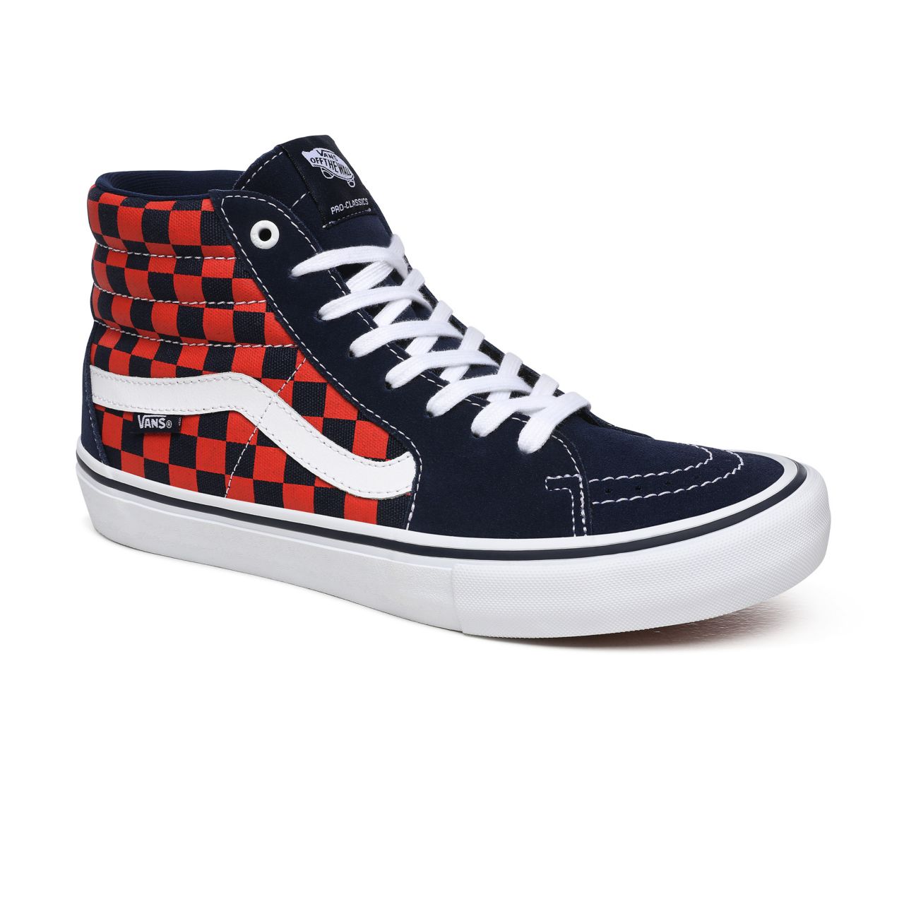 Vans Checkerboard Sk8-Hi Pro Orange Classic Mens Womens - (Checkerboard) Navy/Orange VN000VHGW7E Shoes