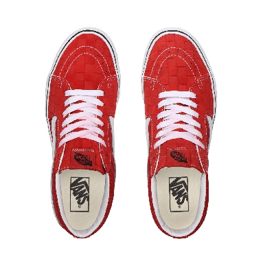 Vans Deboss Checkerboard Sk8-Mid Red Classic Mens Womens - (Deboss Checkerboard) Pompeian Red/True White VN0A3WM3WJ2 Shoes