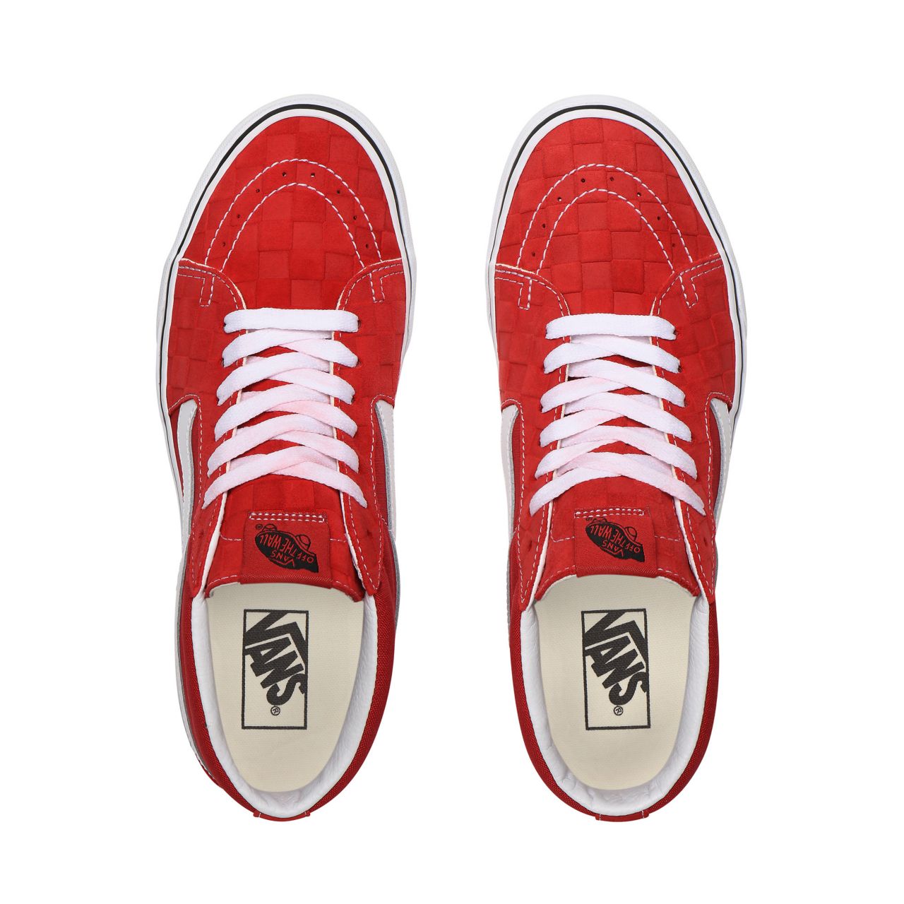 Vans Deboss Checkerboard Sk8-Mid Red Classic Mens Womens - (Deboss Checkerboard) Pompeian Red/True White VN0A3WM3WJ2 Shoes