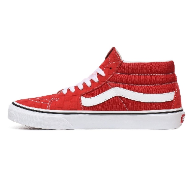 Vans Deboss Checkerboard Sk8-Mid Red Classic Mens Womens - (Deboss Checkerboard) Pompeian Red/True White VN0A3WM3WJ2 Shoes