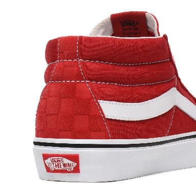 Vans Deboss Checkerboard Sk8-Mid Red Classic Mens Womens - (Deboss Checkerboard) Pompeian Red/True White VN0A3WM3WJ2 Shoes