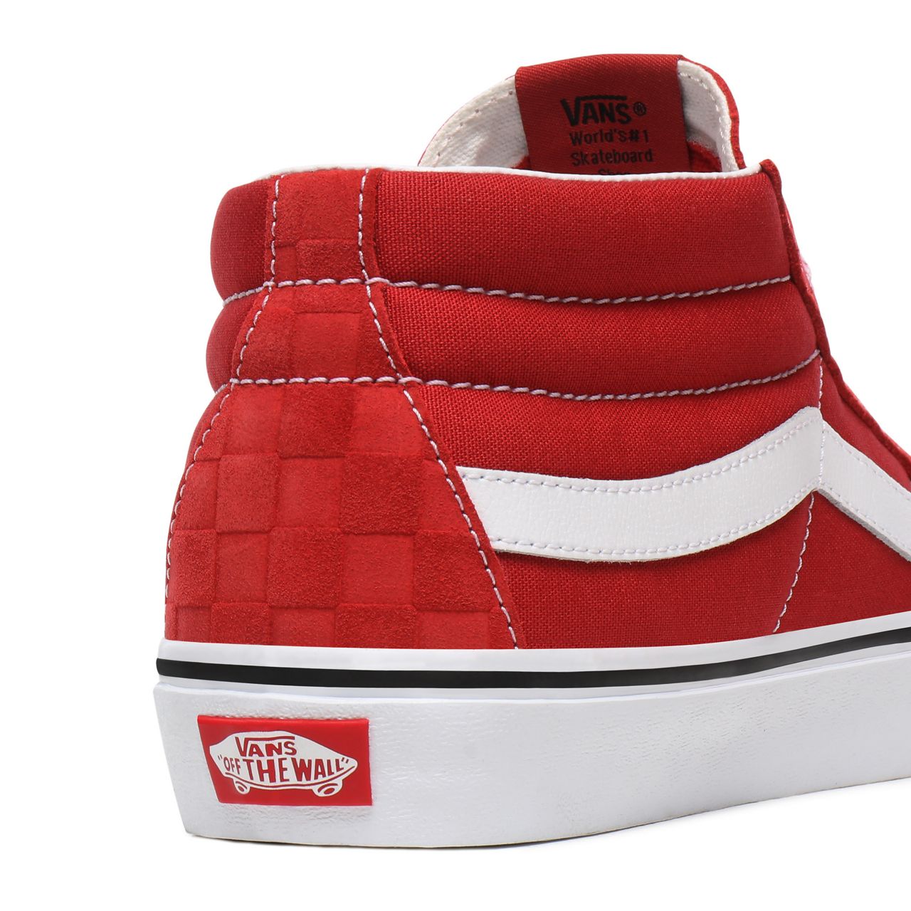 Vans Deboss Checkerboard Sk8-Mid Red Classic Mens Womens - (Deboss Checkerboard) Pompeian Red/True White VN0A3WM3WJ2 Shoes