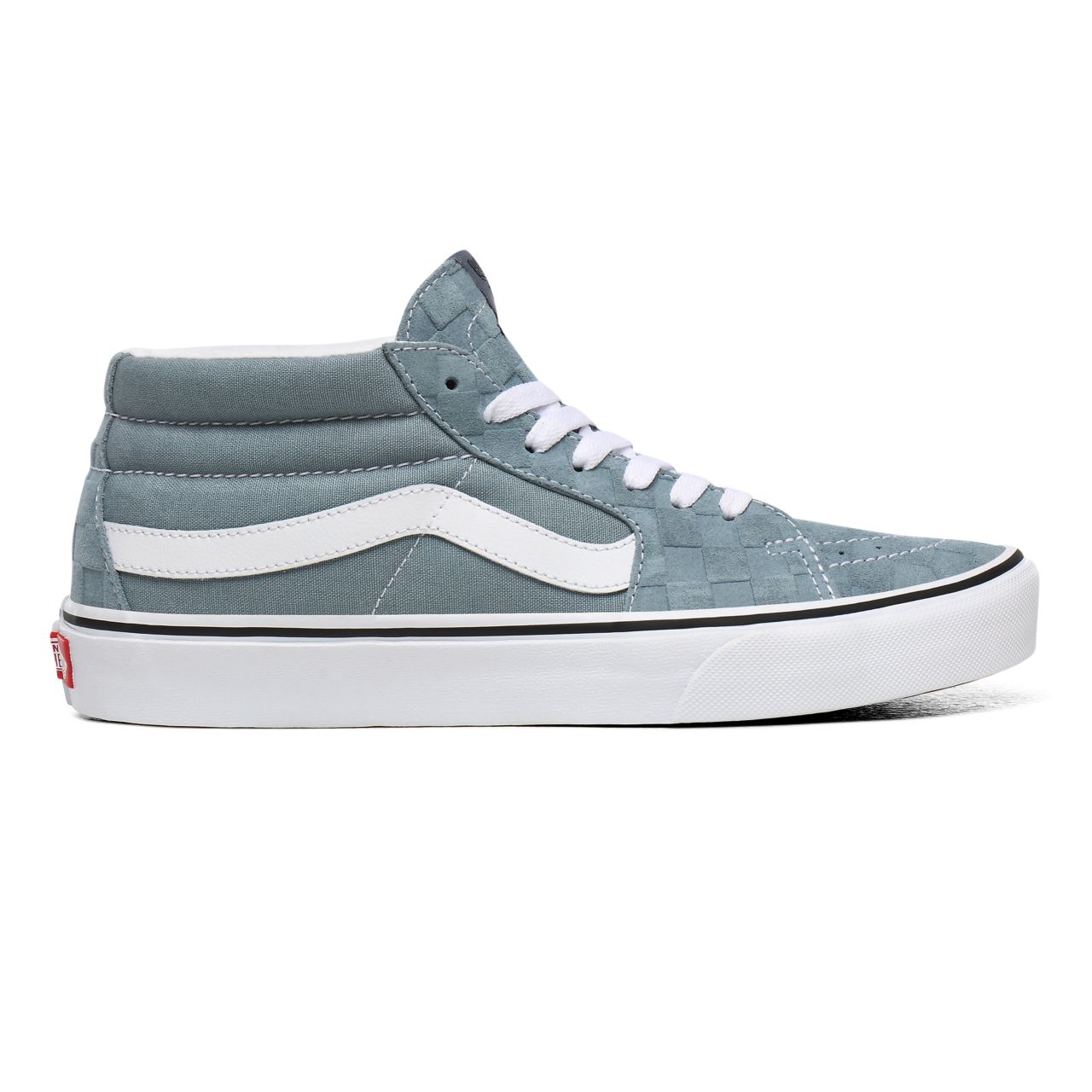 Vans Deboss Checkerboard Sk8-Mid Grey Classic Mens Womens - (Deboss Checkerboard) Lead/True White VN0A3WM3XHY Shoes