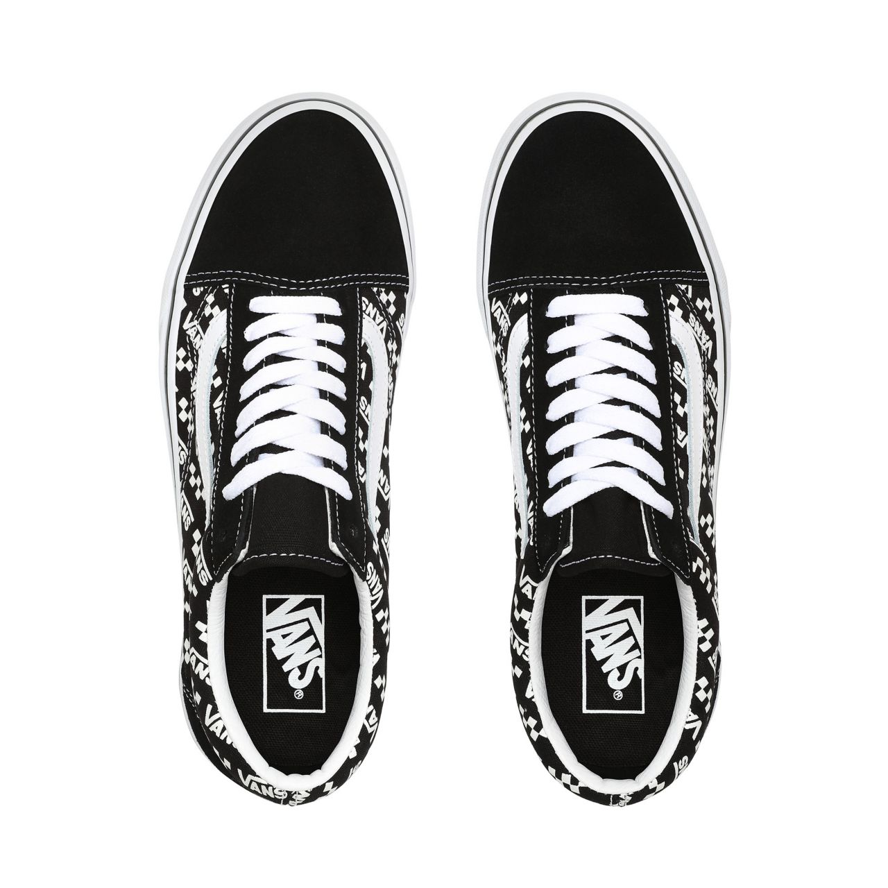 Vans Logo Repeat Old Skool Black Classic Mens Womens - (Logo Repeat) Black/True White VN0A4U3BTEZ Shoes