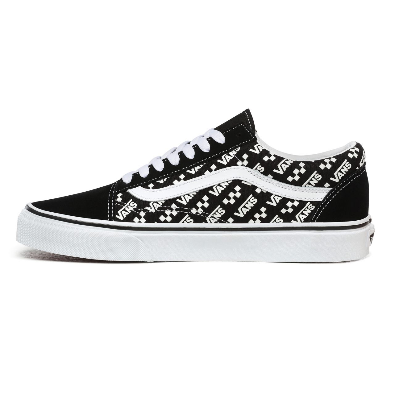 Vans Logo Repeat Old Skool Black Classic Mens Womens - (Logo Repeat) Black/True White VN0A4U3BTEZ Shoes