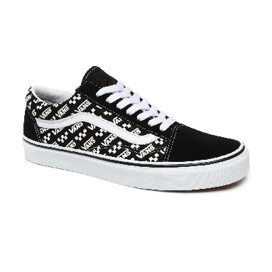 Vans Logo Repeat Old Skool Black Classic Mens Womens - (Logo Repeat) Black/True White VN0A4U3BTEZ Shoes