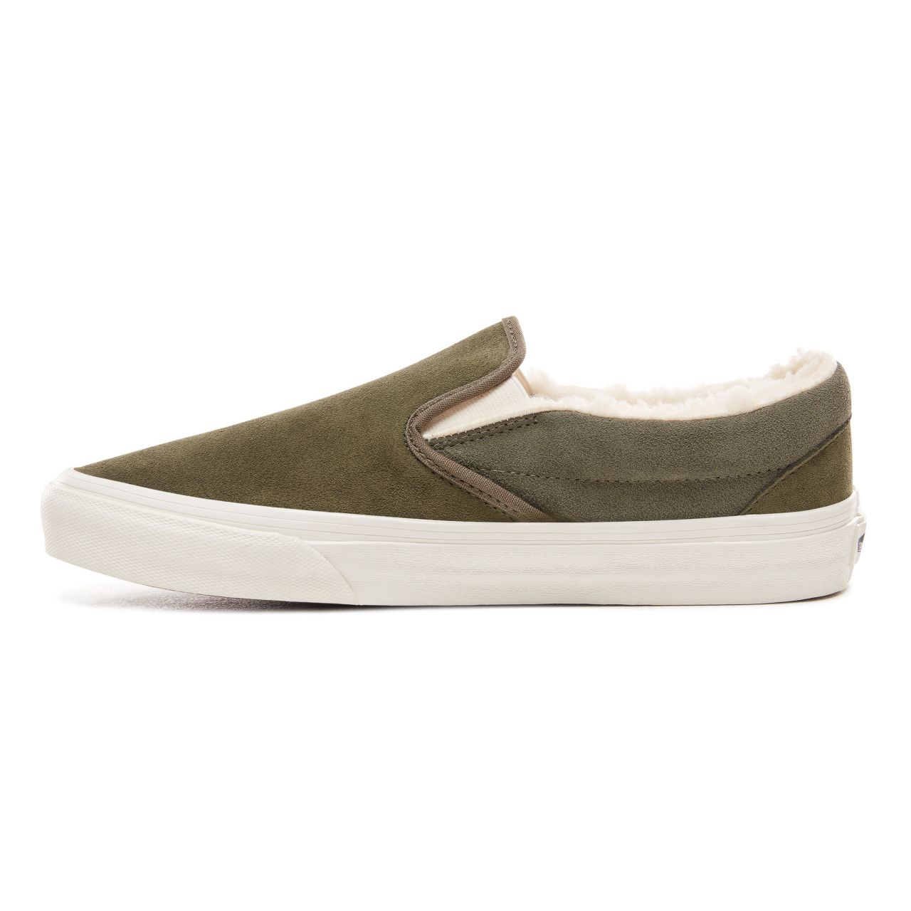 Vans Suede and Sherpa Classic Slip-On Classic Mens Womens - (Suede/Sherpa) Grape Leaf/Dusty Olive VN0A38F7ULZ Shoes