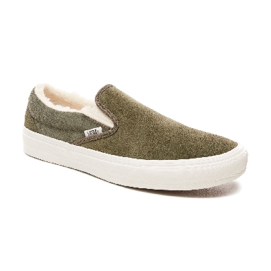 Vans Suede and Sherpa Classic Slip-On Classic Mens Womens - (Suede/Sherpa) Grape Leaf/Dusty Olive VN0A38F7ULZ Shoes