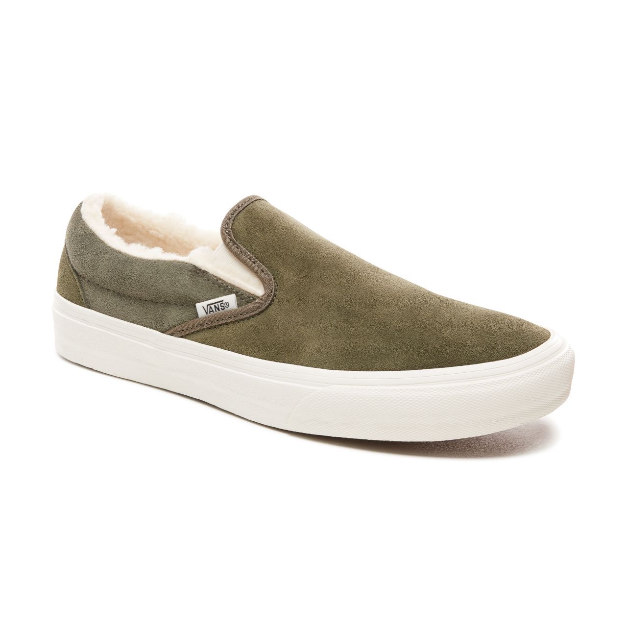 Vans Suede and Sherpa Classic Slip-On Classic Mens Womens - (Suede/Sherpa) Grape Leaf/Dusty Olive VN0A38F7ULZ Shoes