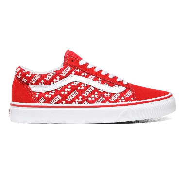 Vans Logo Repeat Old Skool Red Classic Mens Womens - (Logo Repeat) Racing Red/True White VN0A4U3BW35 Shoes