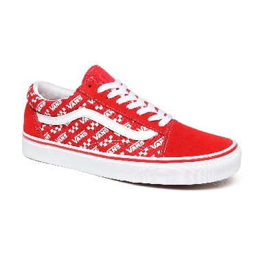 Vans Logo Repeat Old Skool Red Classic Mens Womens - (Logo Repeat) Racing Red/True White VN0A4U3BW35 Shoes