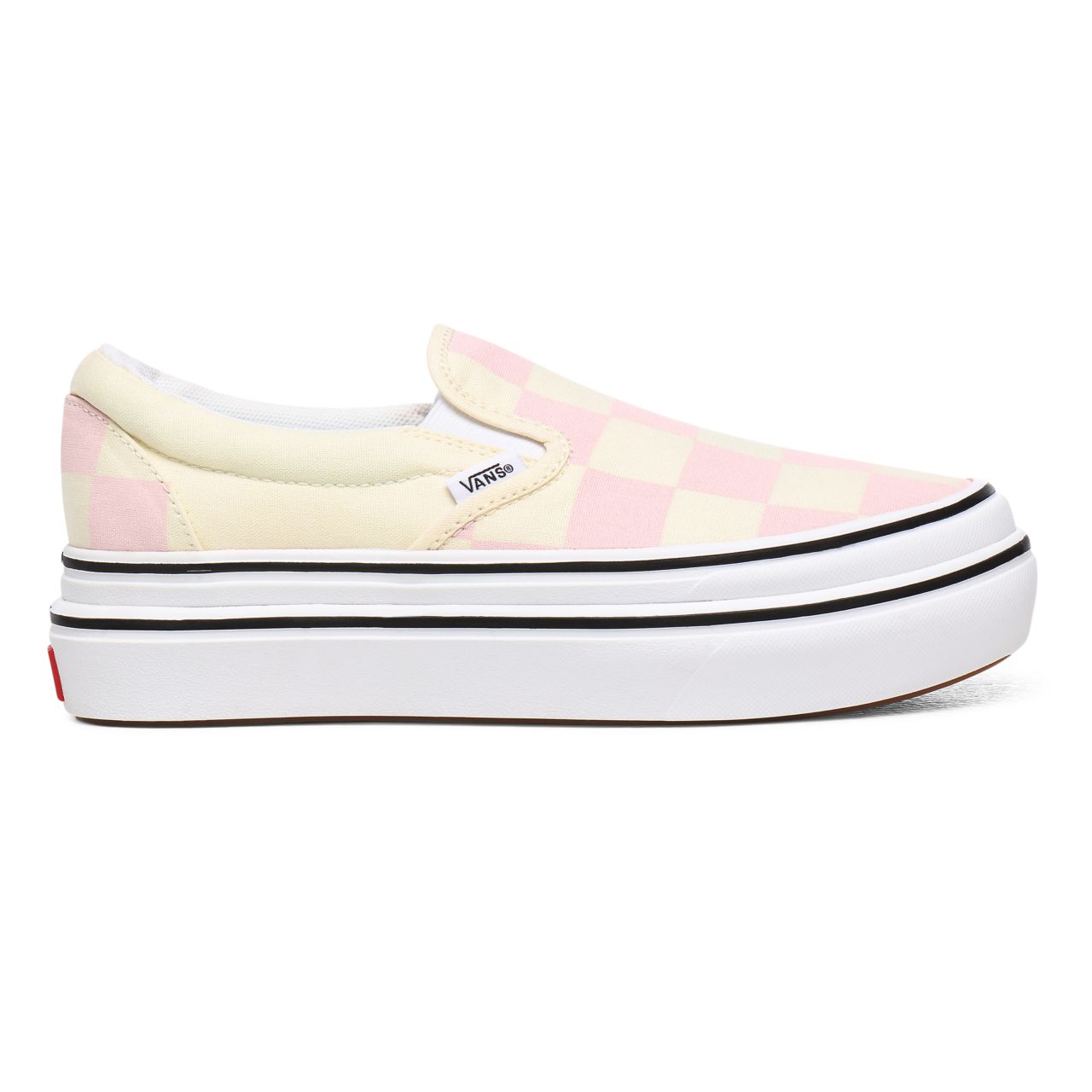 Vans Big Classics Checker Super ComfyCush Slip-On White Classic Womens - (Big Classics Checker) Blushing Bride/Off White Check VN0A4U1FXT5 Shoes