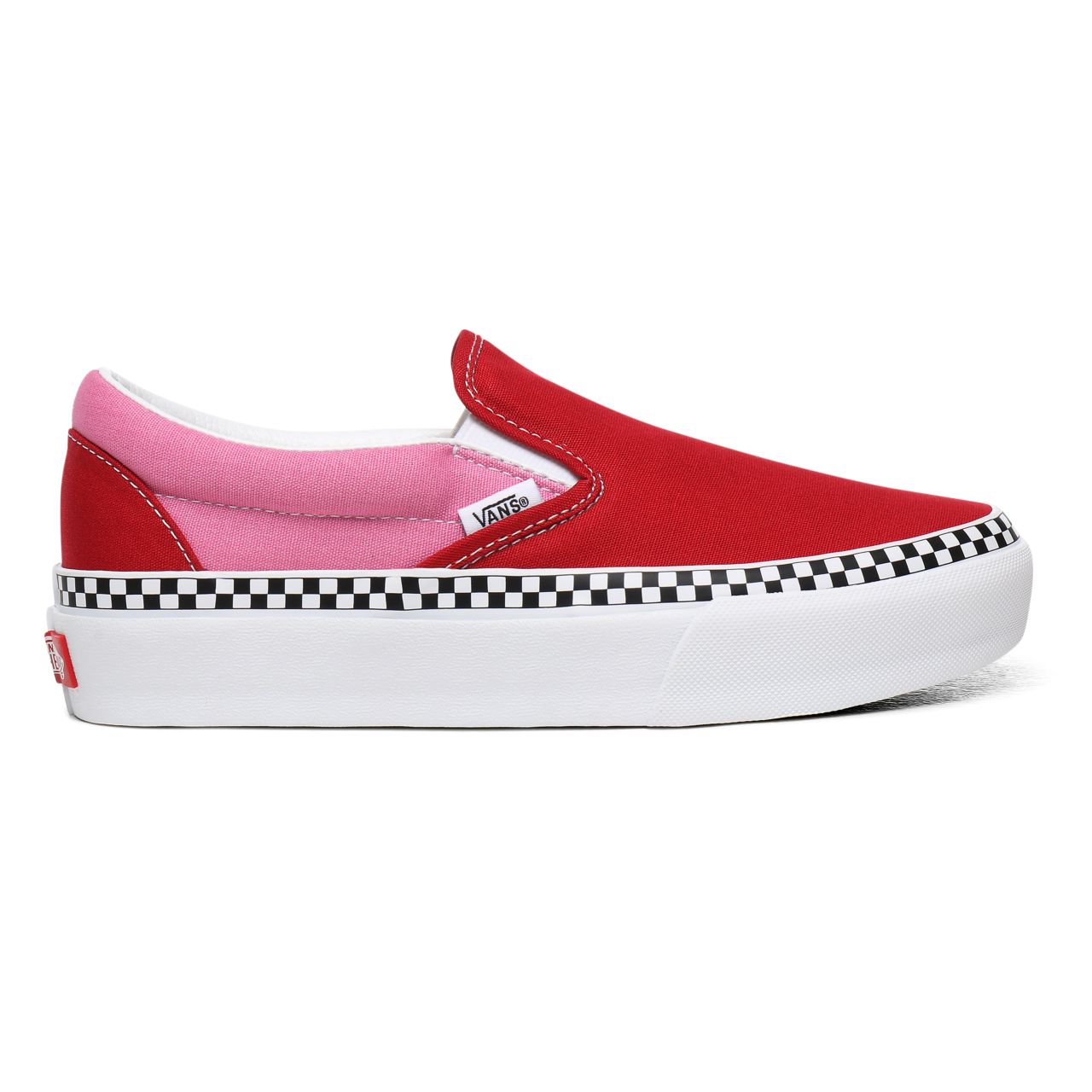 Vans 2-Tone Classic Slip-On Platform Red Classic Womens - (2-Tone) Chili Pepper/Fuchsia Pink VN0A3JEZWVX Shoes