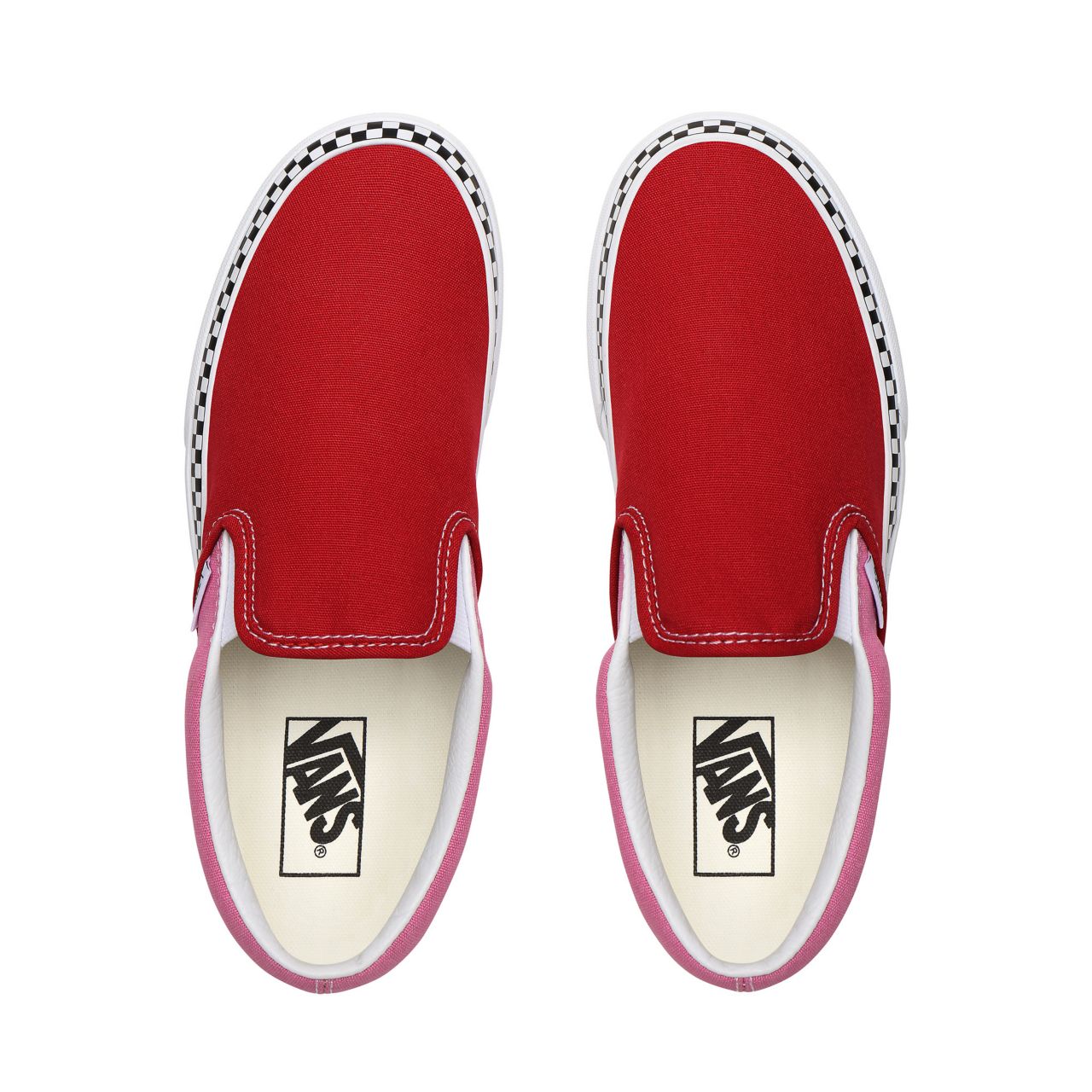 Vans 2-Tone Classic Slip-On Platform Red Classic Womens - (2-Tone) Chili Pepper/Fuchsia Pink VN0A3JEZWVX Shoes