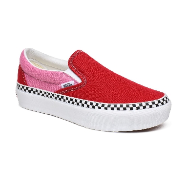 Vans 2-Tone Classic Slip-On Platform Red Classic Womens - (2-Tone) Chili Pepper/Fuchsia Pink VN0A3JEZWVX Shoes