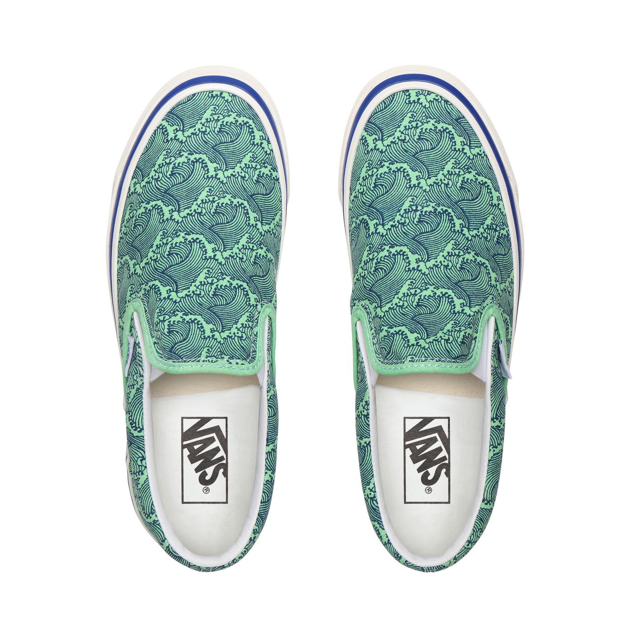 Vans Anaheim Factory Classic Slip-On 98 DX Blue Classic Womens - (Anaheim Factory) Og Wave/Og Neon Green VN0A3JEXWVT Shoes