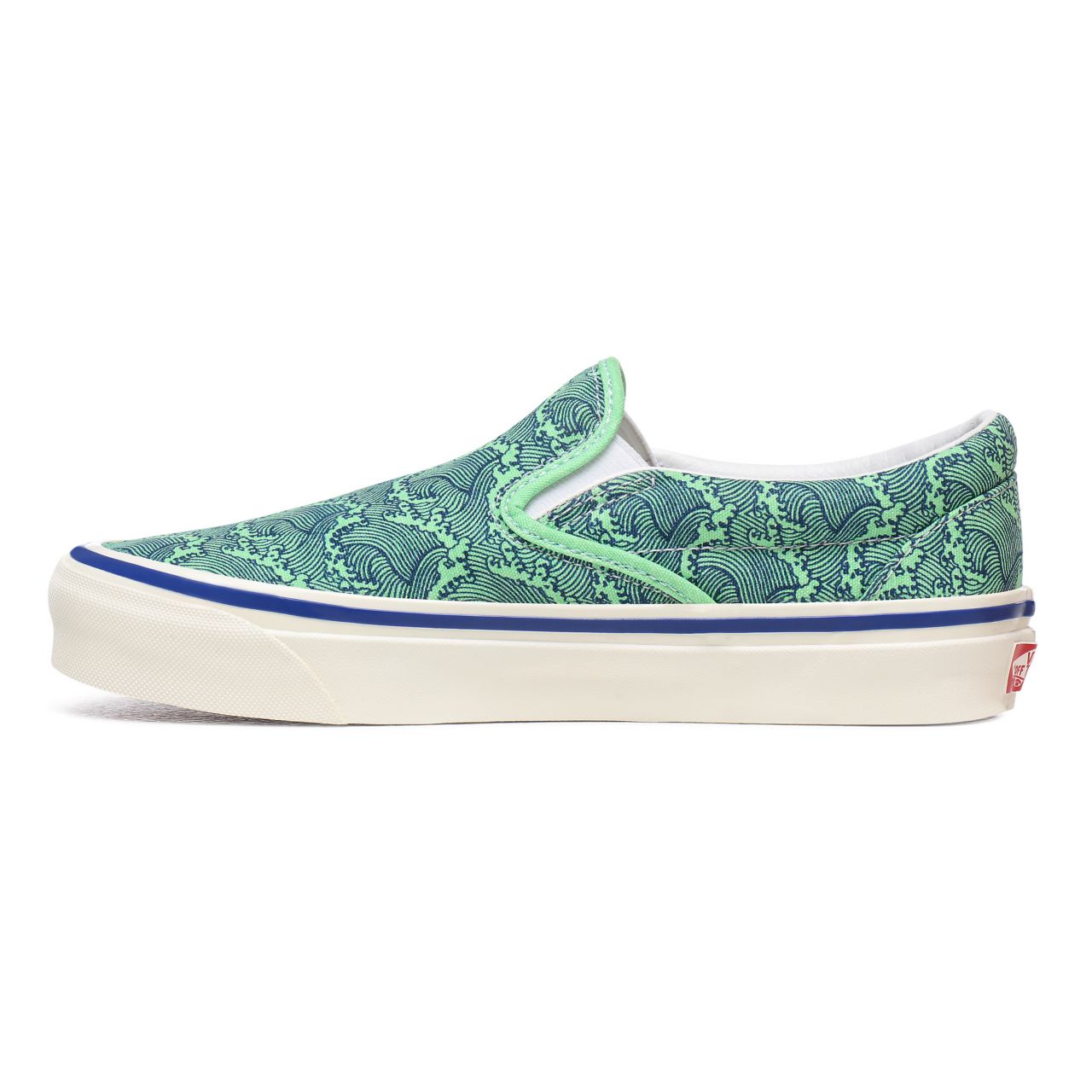 Vans Anaheim Factory Classic Slip-On 98 DX Blue Classic Womens - (Anaheim Factory) Og Wave/Og Neon Green VN0A3JEXWVT Shoes