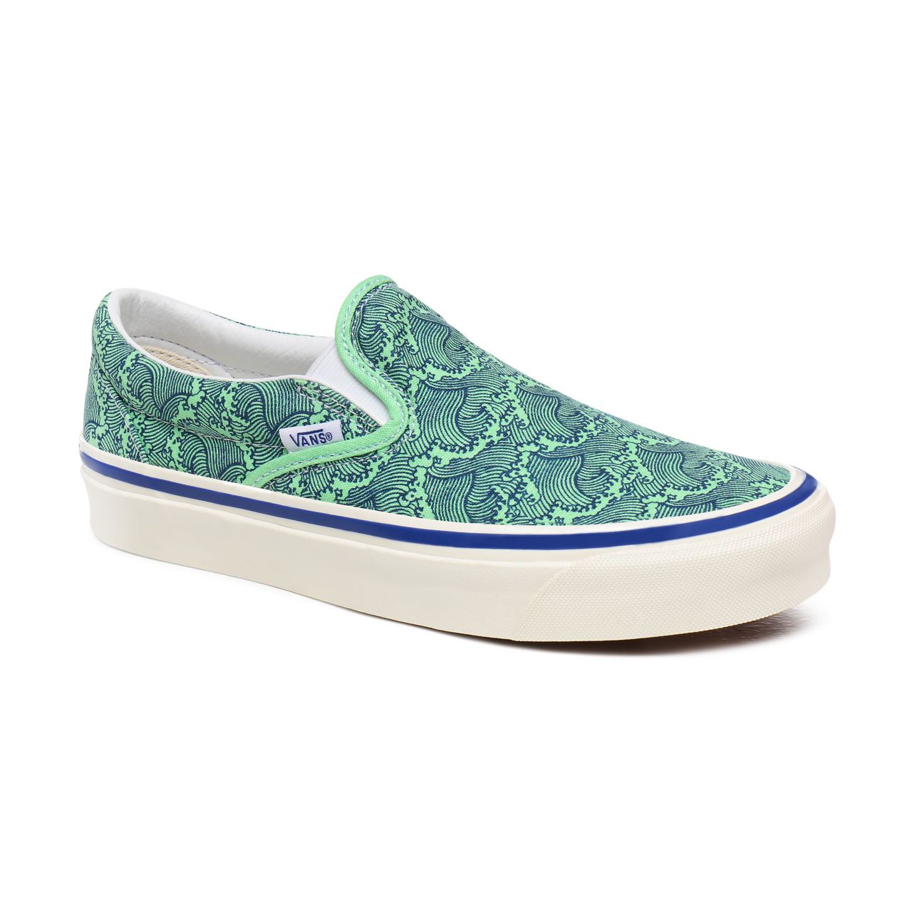 Vans Anaheim Factory Classic Slip-On 98 DX Blue Classic Womens - (Anaheim Factory) Og Wave/Og Neon Green VN0A3JEXWVT Shoes