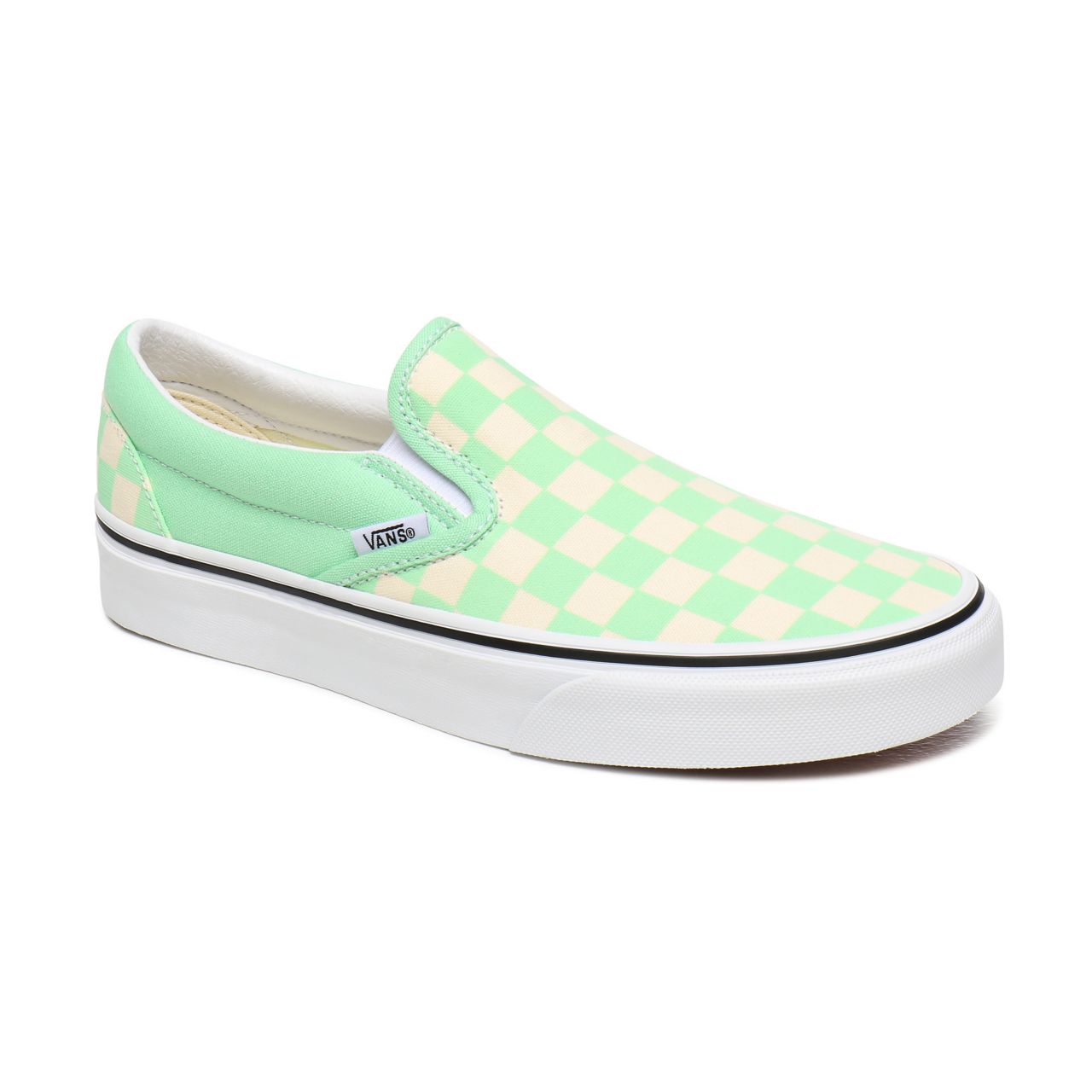 Vans Checkerboard Classic Slip-On Green Classic Womens - (Checkerboard) Green Ash/True White VN0A4U38WS1 Shoes